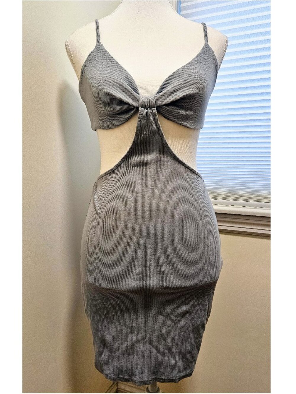💯 Better Be Ribbed Bodycon Cutout Mini Dress in Seafoam Blue (M) 💯